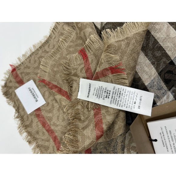 New Burberry Check motif TB monogram wool and silk blend scarf - Picture 9 of 11